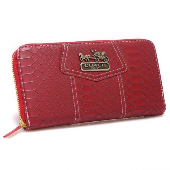 Coach Accordion Zip In Croc Embossed Large Red Wallets CCL | Coach Outlet Canada